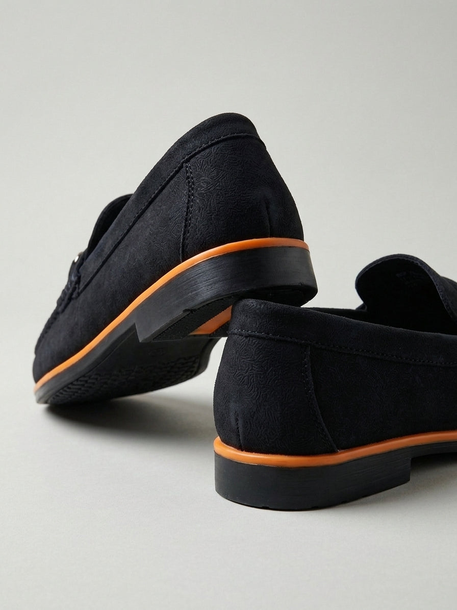 Classic Black Suede Metal Buckle Men's Loafers