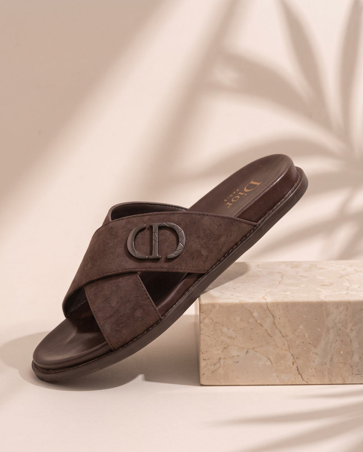Men's Leather Cross-Strap Sandals - Dark Brown