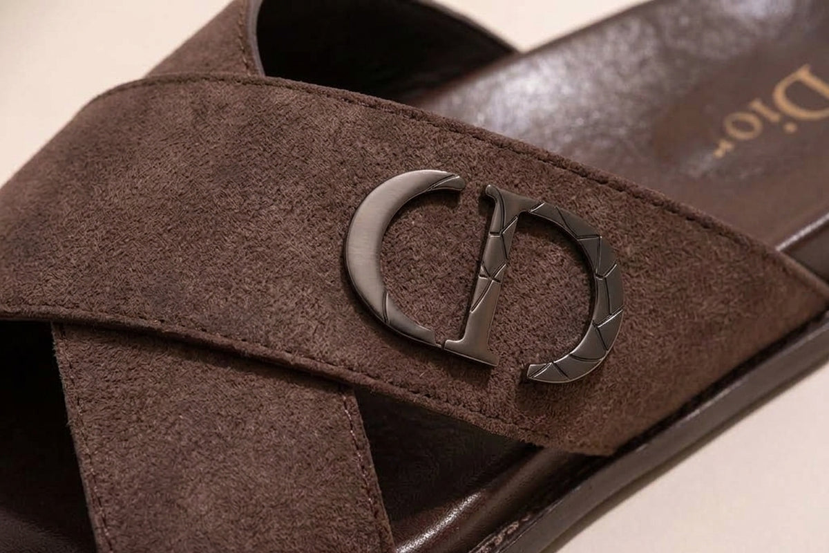 Men's Leather Cross-Strap Sandals - Dark Brown