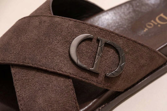 Urban Joota men's dark brown leather cross-strap sandals with a decorative metal logo.