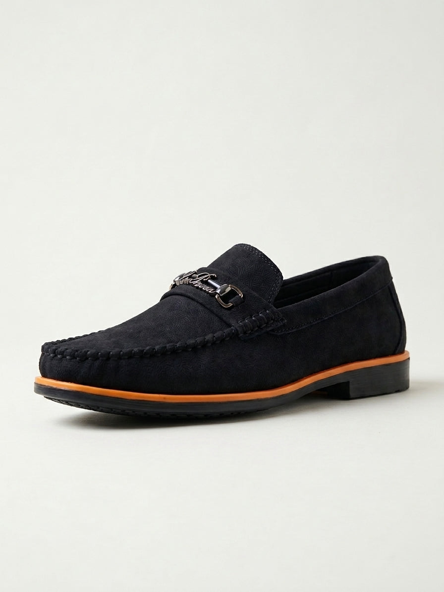 Classic Black Suede Metal Buckle Men's Loafers