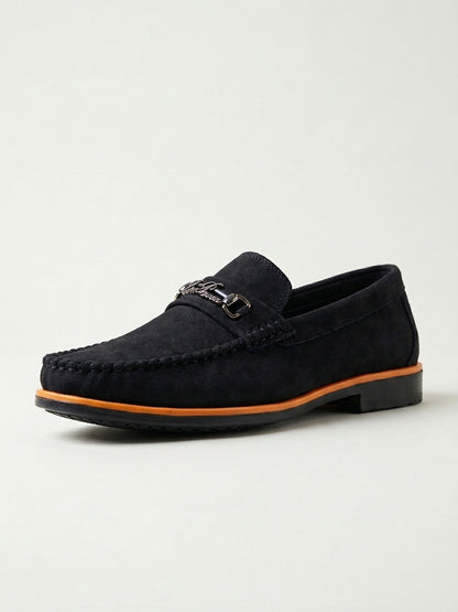 Classic Black Suede Metal Buckle Men's Loafers
