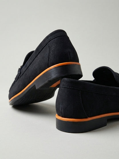 Classic Black Suede Metal Buckle Men's Loafers
