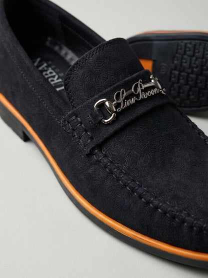 Classic Black Suede Metal Buckle Men's Loafers