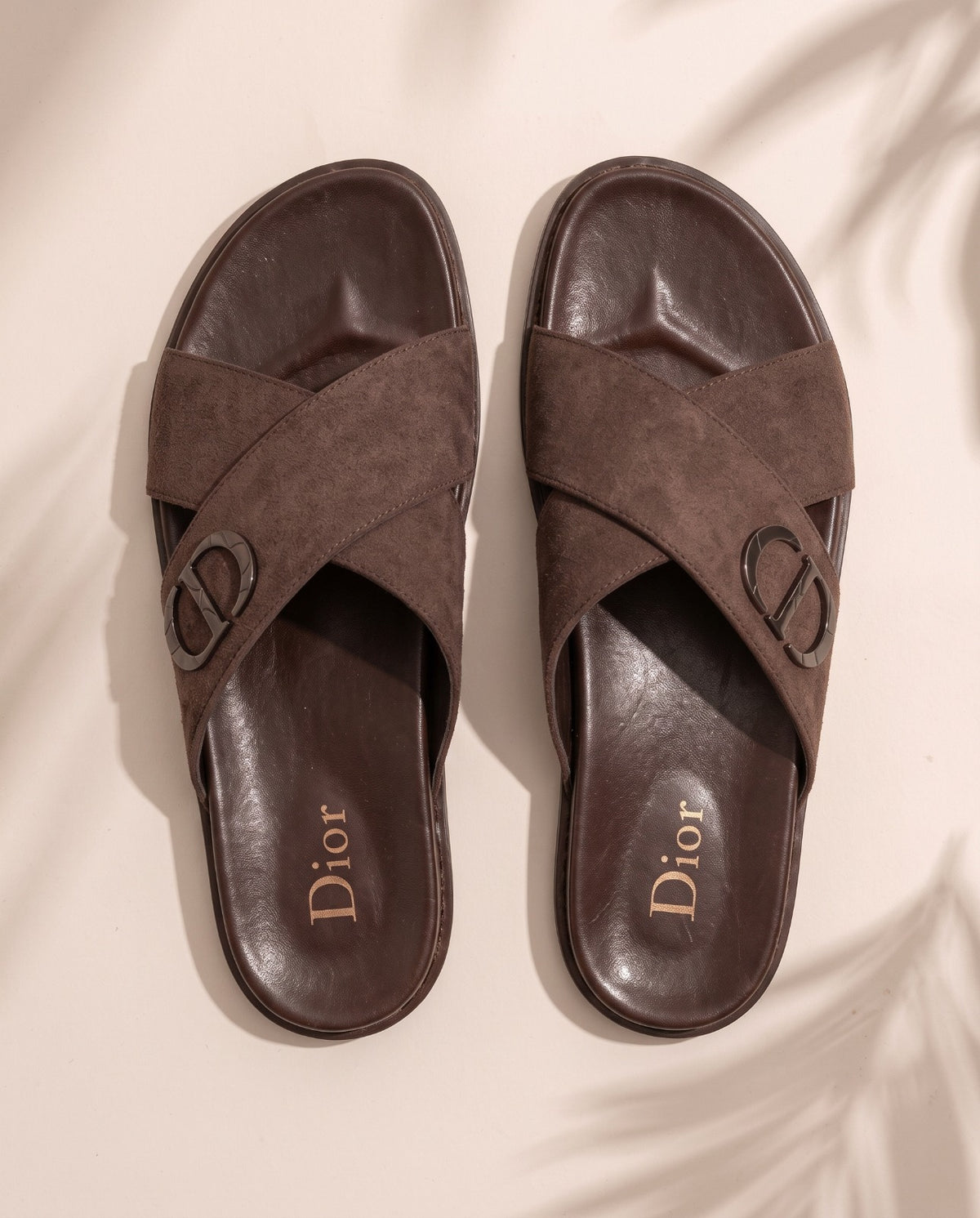 Men's Leather Cross-Strap Sandals - Dark Brown