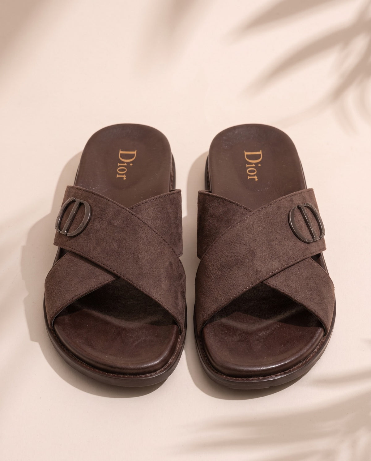 Men's Leather Cross-Strap Sandals - Dark Brown